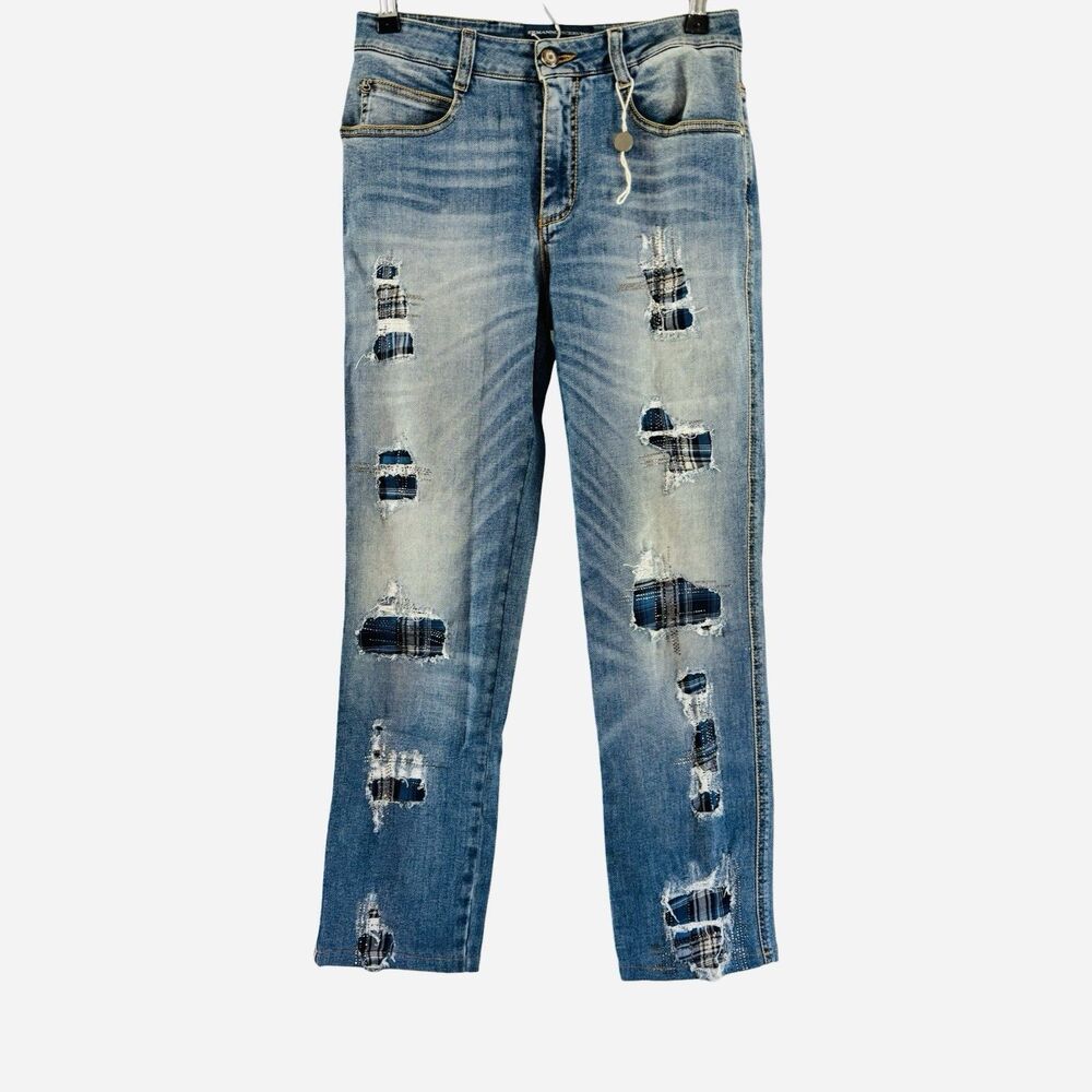 Ermanno Servino Mid Rise Italian Straight Leg Distressed Patch Jean Size 40 4/6